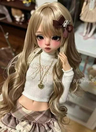 ドール用ウィッグ ロングヘアー ローマ巻きウィッグ カール ミルクティーブラウン 高温糸 YOSD/MSD/SDサイズ人形用 BJD人形用