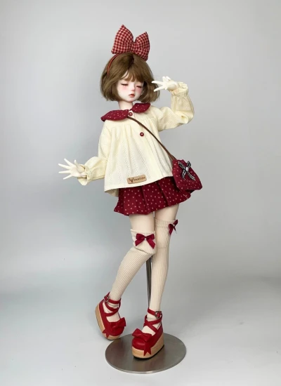 ドール用服 洋服 レッド*ベージュ MSDサイズ人形用 BJD