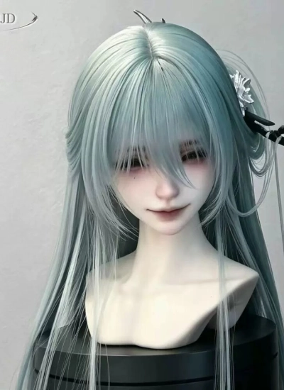 ドール用ウィッグ 古代風 ロングヘアー ストレート グレーブルー YOSD/MSD/SDサイズ人形用 BJD人形用【スタイリングなし】