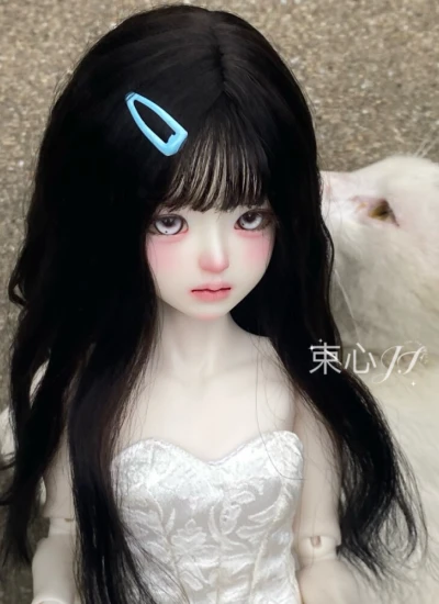 ドール用ウィッグ ロングヘアー ストレート 前髪 高温糸 ブラック YOSD/MSD/SDサイズ人形用 BJD人形用【スタイリングなし】