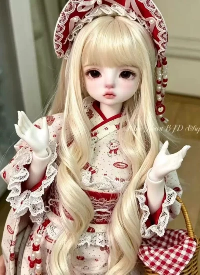 ドール用ウィッグ ロングヘアー ローマ巻き カール ぱっつん前髪 プラチナブロンド 柔らかい高温糸 YOSD/MSD/SDサイズ人形用 BJD人形用【スタイリングなし】