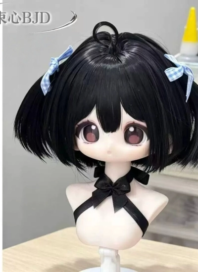 ドール用ウィッグ ショートヘアー ストレート 前髪 柔らかい高温糸 ブラック YOSD/MSD/SDサイズ人形用 BJD/MDD通用【スタイリングなし】