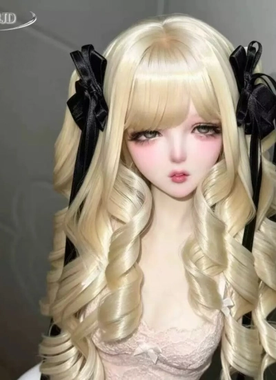 ドール用ウィッグ ロングヘアー ローマ巻きウィッグ プラチナブロンド 前髪 高温糸 YOSD/MSD/SDサイズ人形用 BJD人形用【スタイリングなし】