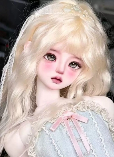 ドール用ウィッグ ロングヘアー ウェーブ 前髪 カール ミルクゴールド 高温糸 YOSD/MSD/SDサイズ人形用 BJD人形用【スタイリングなし】