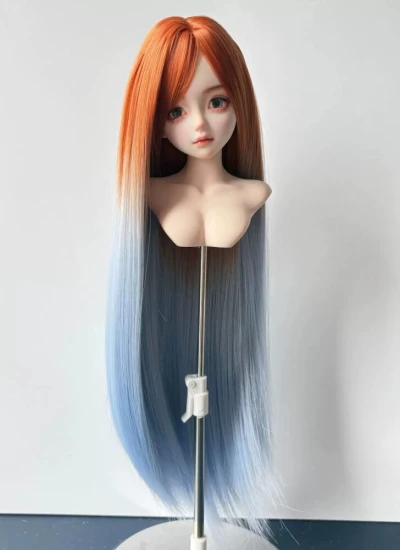 ドール用ウィッグ ロングヘアー ストレート 柔らかい糸 オレンジブルー グラデーション SDサイズ人形用 BJD