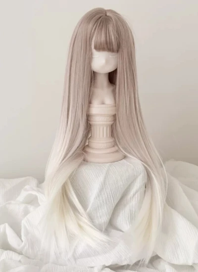 ドール用ウィッグ ロングヘアー ストレート ぱっつん前髪 柔らかい高温糸 シャム猫 ブラウンゴールド グラデーション YOSD/MSD/SDサイズ人形用 BJD