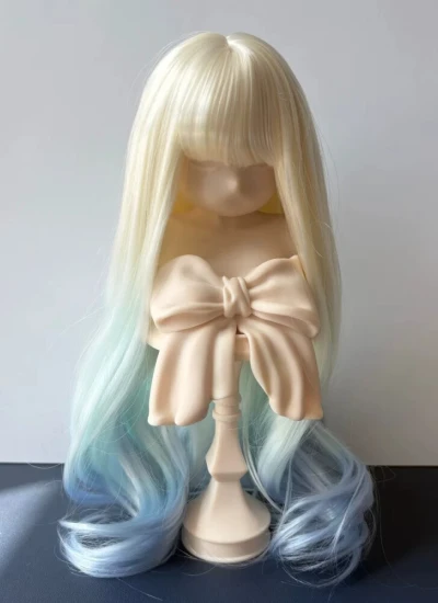 ドール用ウィッグ ロングヘアー カール ぱっつん前髪 柔らかい糸 イエロー グリーン ブルー グラデーション YOSD/MSD/SDサイズ人形用 BJD