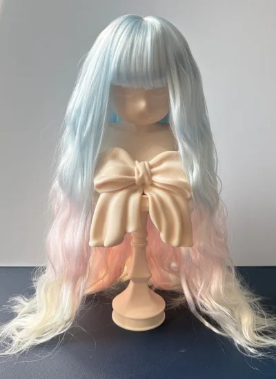 ドール用ウィッグ ロングヘアー ラムカール ぱっつん前髪 柔らかい糸 ブルーピンクイエロー グラデーション YOSD/MSD/SDサイズ人形用 BJD