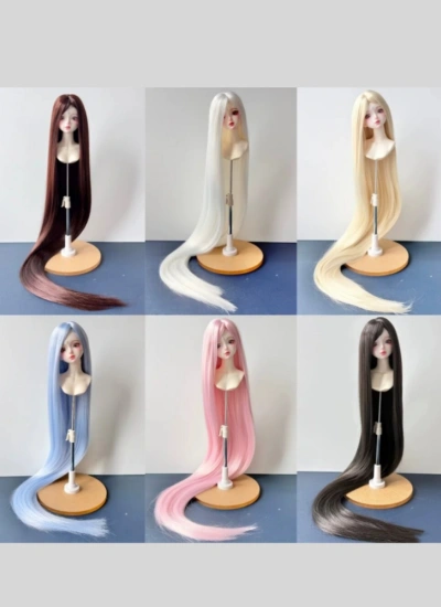 ドール用ウィッグ ロングヘアー ストレート 60cm 超長髪  ブラック ホワイト シルバーグレー ブラウン ライトゴールド ライトブルー ライトピンク YOSD/MSD/SDサイズ人形用 BJD