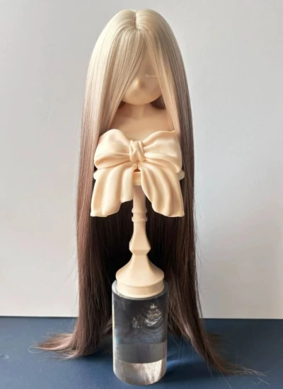 ドール用ウィッグ ロングヘアー ストレート 柔らかい糸 シャム猫 ブラウンゴールド グラデーション SDサイズ人形用 BJD