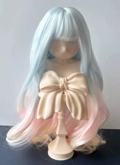ドール用ウィッグ ロングヘアー カール ぱっつん前髪 柔らかい糸 ブルーピンクイエロー グラデーション YOSD/MSD/SDサイズ人形用 BJD