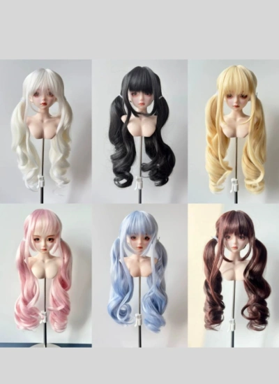 ドール用ウィッグ 分け目 ツインテール ロングヘアー ロングカール ホワイト ブラック ゴールド ピンク ブルー ブラウン シルバーグレー MSD/SDサイズ人形用 BJD