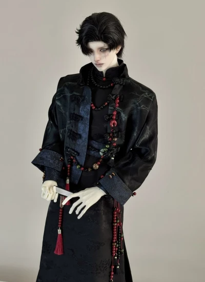 ドール用改良チャイナドレス 【玄岑】ブラック*ネイビー ID75サイズ用 球体関節人形用 BJD用 克拉的宇宙工厂