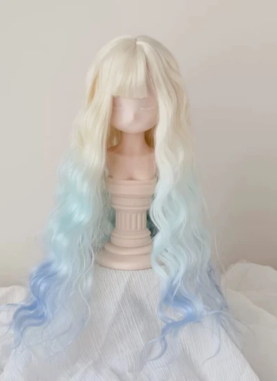 ドール用ウィッグ ロングヘアー ラムカール ぱっつん前髪 カラフル 柔らかい糸 グラデーション YOSD/MSD/SDサイズ人形用 BJD