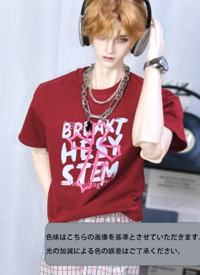 ドール用服 プリント半袖Tシャツ レッド YC77/ID75/Loongsoul73/POPO68/SD男の子/SD10女の子/1/4サイズ 球体関節人形用 BJD用 A541