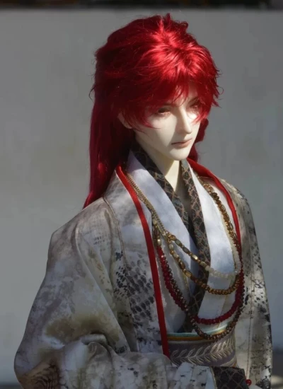 ドール用ウィッグ ロングヘアー 古代風 モヘア 男の子用 ドラゴンフルーツレッド YOSD/MSD/SDサイズ 球体関節人形用 BJD用