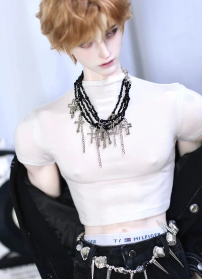 BJD Clothes A539 Slim-fit Half Neck Waist-baring Short Sleeve T-shirt for 1/4 1/3 SD10 Popo68 70cm Loongsoul73 ID75 Size Ball-jointed Doll