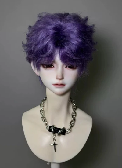 ドール用ウィッグ ショートヘアー アニメ風 モヘア材質 パープル YOSD/MSD/SDサイズ 球体関節人形用 BJD用