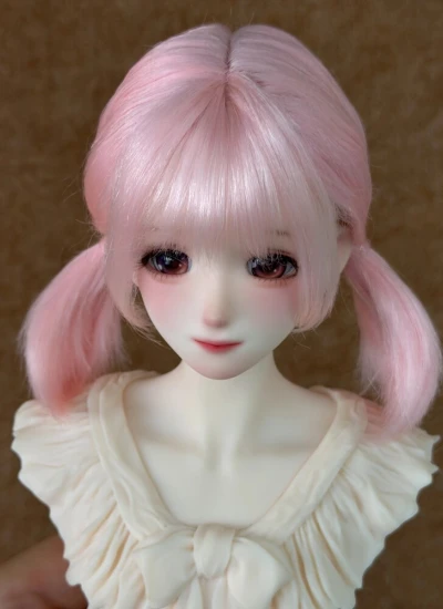 ドール用ウィッグ ツインテール モヘア材質 前髪あり ピンク色 女の子用 YOSD/MSD/SDサイズ 球体関節人形用 BJD用