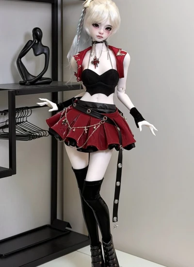 BJDドール用服 ハートのクイーン × Black Z Four バンド風 ドール服 ミニスカートセット サブカル系 ロック SD/MSDサイズ人形用