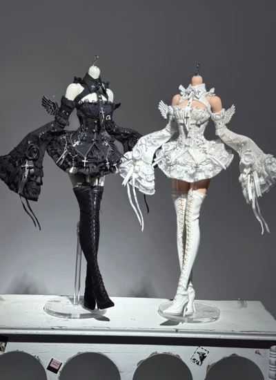 先行予約【期間限定】ドール用服 洋服「天使近衛（Angelic Guard）」ドールコーデ アイテム 衣装セット ブラック ホワイト MSD/MDD/大四サイズ人形用 BJD用