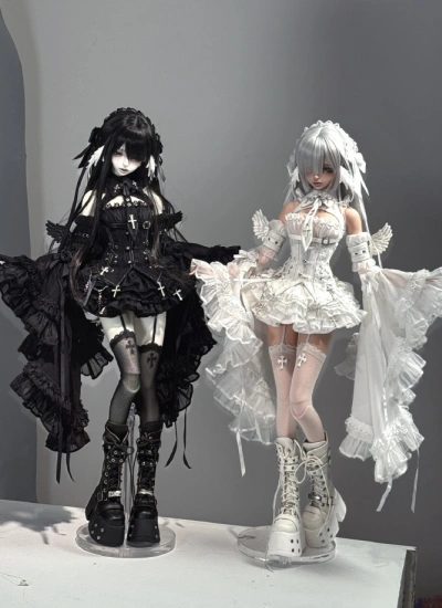 先行予約【期間限定】ドール用服 洋服「天使近衛(Angelic Guard)」ドールコーデ アイテム 衣装セット ブラック ホワイト MSD/MDD/大四サイズ人形用 BJD用