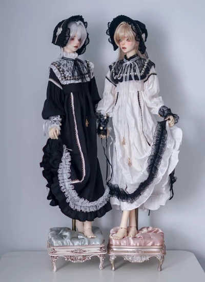 ドール用服 パジャマ ホワイト ブラック MSD/68cmサイズ 女の子用 球体関節人形用 BJD用【IF】