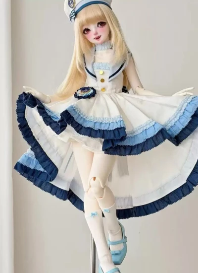 ドール用服 ドレス 浪花 ホワイト ブルー MSDサイズ用 球体関節人形 BJD