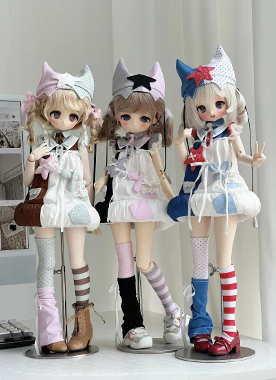 【期間限定】ドール用服 洋服セットグレーピンク ブルーレッド ミントチョコ MSD/大MSD/ぽっちゃりMSDサイズ人形通用 球体関節人形用 BJD 【魔女手札】