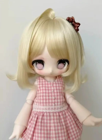 ドール用ウィッグ 外ハネ ショートウィッグ【M-69】前髪あり ゴールド ピンク グリーン ブラック ホワイト ブルー パープル MSD/SDサイズ 女の子用 球体関節人形用 BJD
