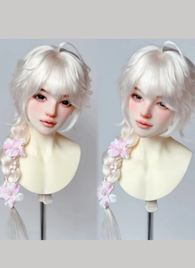 ドール用ウィッグ ロングヘアー 横の花モチーフの三つ編み【N-3】ホワイト ブラック ゴールド ブラウン グレー MSD/SDサイズ 男の子用 球体関節人形用 BJD