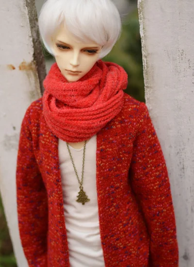 人形アイテム 70cm、SDサイズ人形用 A031 マフラー 黒色、赤色