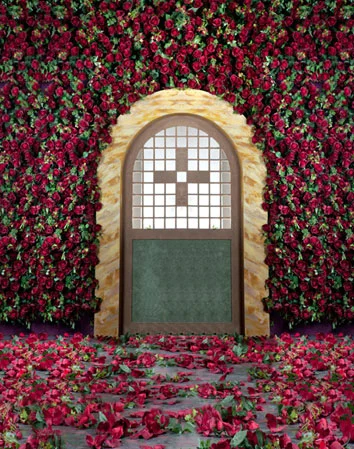 人形アイテム 人形用撮影背景の幕 y4376 バラの教会