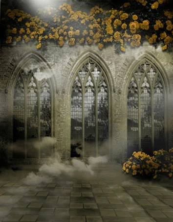 人形アイテム 人形用撮影背景の幕 y4001 黄色バラの教会