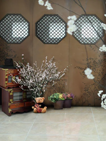 人形アイテム 人形用撮影背景の布 復古調の部屋　y4901