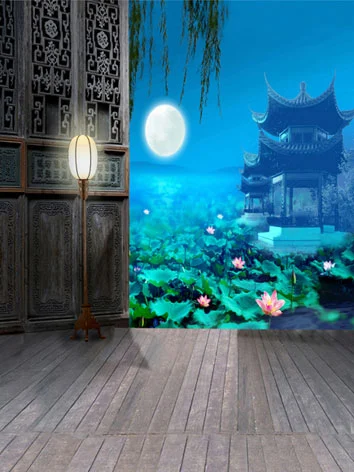 人形アイテム 人形用撮影背景の布 蓮の夜景　y2179