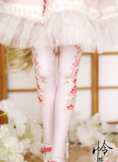 ドール靴下 SDサイズ人形通用 ニ―ソックス　ピンク色　梅花