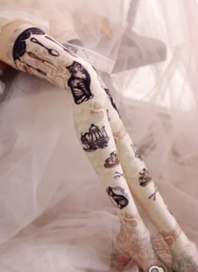 ドール靴下 MSD　MDDサイズ人形通用 靴下　ニ―ソックス　猫*兎図