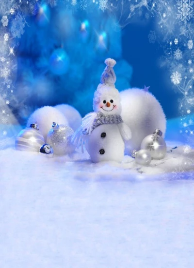 人形アイテム 人形用撮影背景の幕　y5918　クリスマス　雪だるま