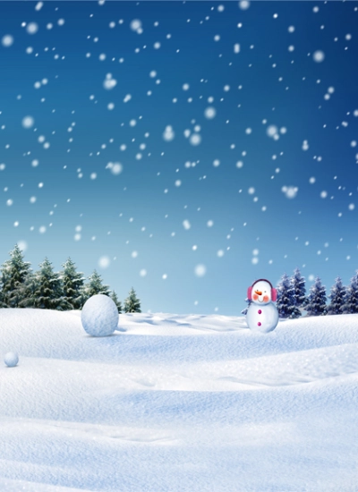 人形アイテム 人形用撮影背景の幕　y5062　クリスマス　雪玉と雪だるま