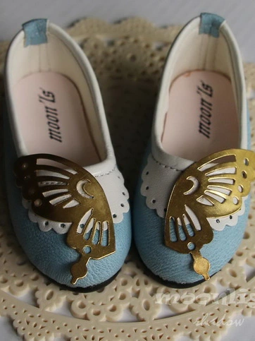 ドール靴 1/3サイズ人形用お靴 ブルー色 ゴールド蝶