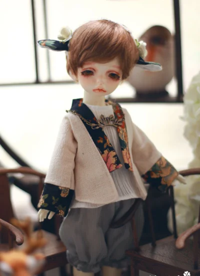 球体関節人形用衣装セット YSDサイズ人形用 ベージュ 牡丹 中華風 男/女用