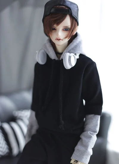 ドール用 パーカー 70cm/SDサイズ人形用 黒色*グレー 男用