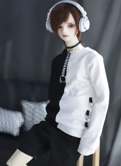 ドール用 パーカー 70cm/SDサイズ人形用 黒色*白色 男用