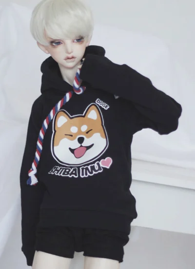 ドール用 パーカー 70cm/SDサイズ人形用 黒色*白色 犬 男用