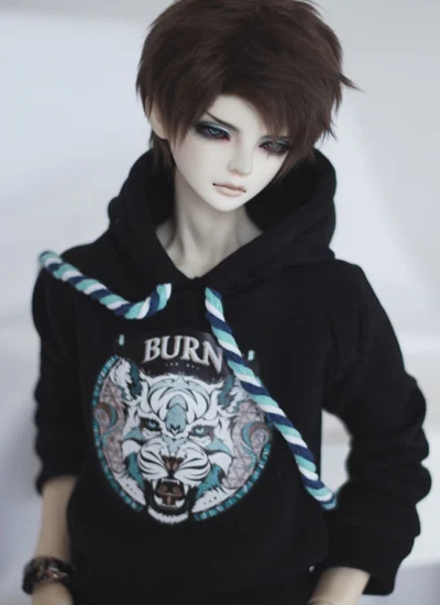 ドール用 パーカー 70cm/SDサイズ人形用 黒色/白色 虎 男用