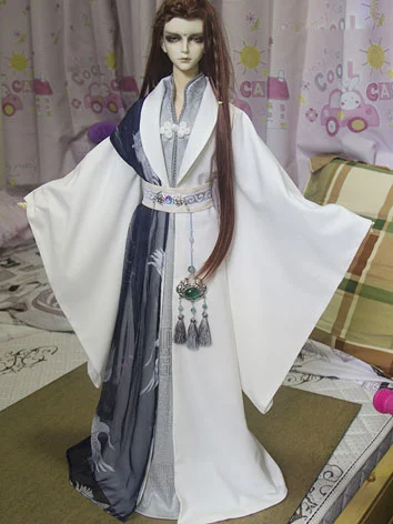 ドール用衣装 男用 時代服 70cm+/70cm/SDサイズ用 グレー 鶴知夜半