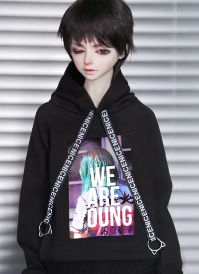 ドール用衣装 パーカー SD/70cmサイズ人形用 ブラック 男用