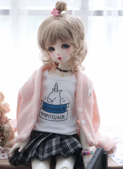 ドール用ウィッグ モヘア 亜麻色 女用 SDサイズ人形用 パーマ