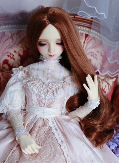 ドール用ウィッグ 高温糸 ブラウン色 女用 SDサイズ人形用 パーマ